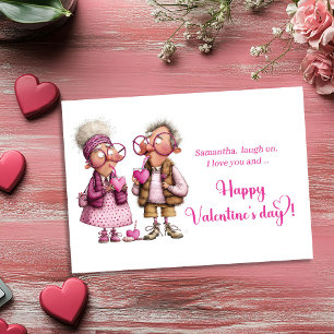 Funny Quirky Love Couple Valentine Card Hot Pink