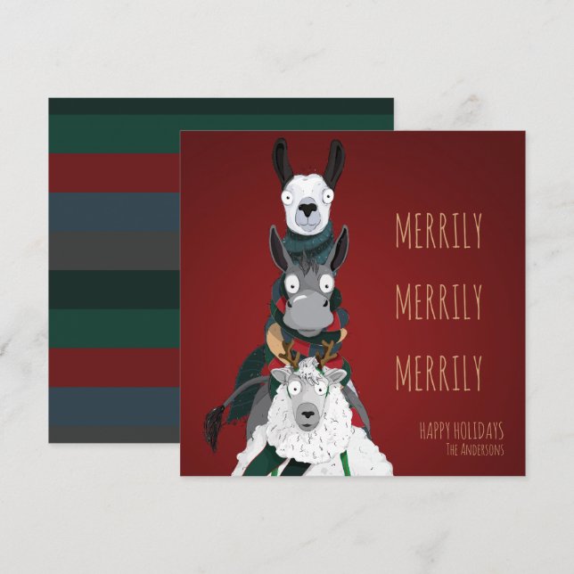 Funny Quirky “Merrily Merrily Merrily” Festive Red Holiday Card (Front/Back)