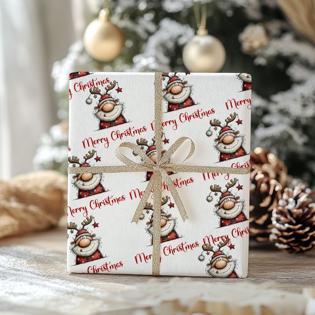 Funny Quirky Santa Claus Hand Drawn Wrapping Paper (Funny Quirky Santa Claus Hand Drawn Wrapping Paper)