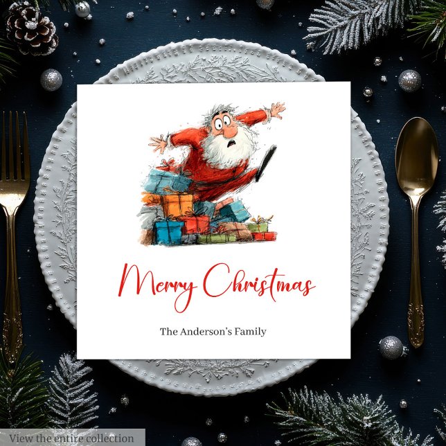Funny Quirky Santa Red Green Christmas Napkins (Funny Quirky Santa Red Green Christmas Napkins)
