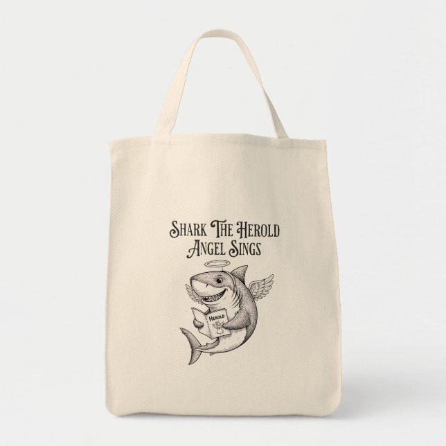 Funny Quirky Shark The Harold Angel Sing Christmas Tote Bag (Front)