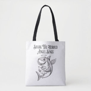 Funny Quirky Shark The Harold Angel Sing Christmas Tote Bag