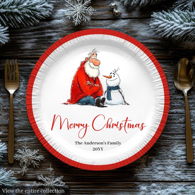 Funny Quirky Watercolor Santa Christmas Plates (Funny Quirky Watercolor Santa Christmas Plates)
