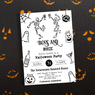 Funny Quirky Whimsical Hand Drawn Halloween Party Invitation