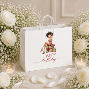 Funny Quirky Woman Burgundy Script Birthday gift b Large Gift Bag