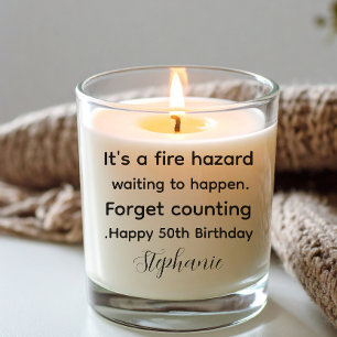 Funny quote 50th birthday personalized gold+white  scented candle