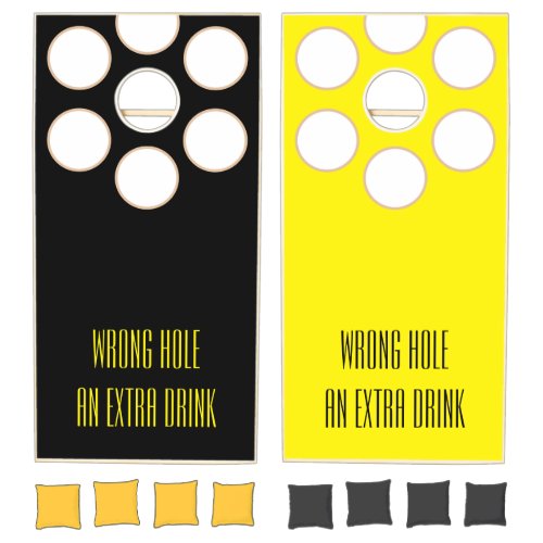 Funny Quote Black and Yellow Colored Natural Wood Cornhole Set