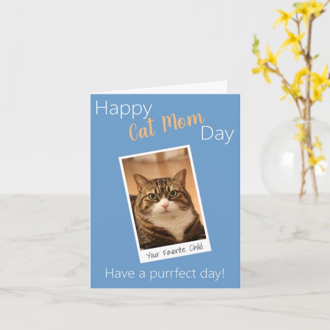 Funny Quote Cat Mom Custom photo Fur Mother's Day Card (Yellow Flower)