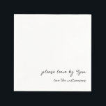 Funny Quote Early Night Aging Couple Humor Custom Napkins<br><div class="desc">Add a touch of humor to your gathering with these funny personalized paper napkins featuring the cheeky phrase "please leave by 9 PM" and customizable family or host name below. The minimalist design, with elegant black script on a clean white background, makes these napkins perfect for casual dinner parties, housewarming...</div>