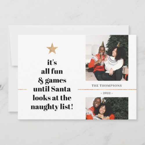 Funny Quote Family Photo Minimalist Gold Glitter Holiday Card