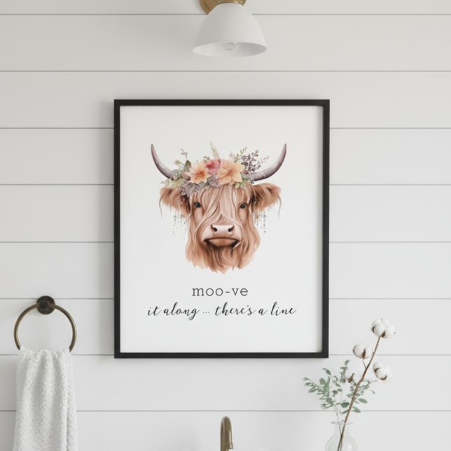 Funny Quote Floral Highland Cow Wall Art (floral highland cow bathroom wall art funny custom quote sayings)