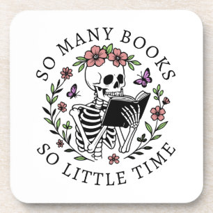 Funny Quote For Book Lovers Reading Skeleton Beverage Coaster