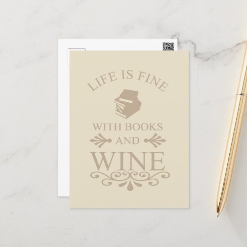 funny quote for books and wine lover postcard