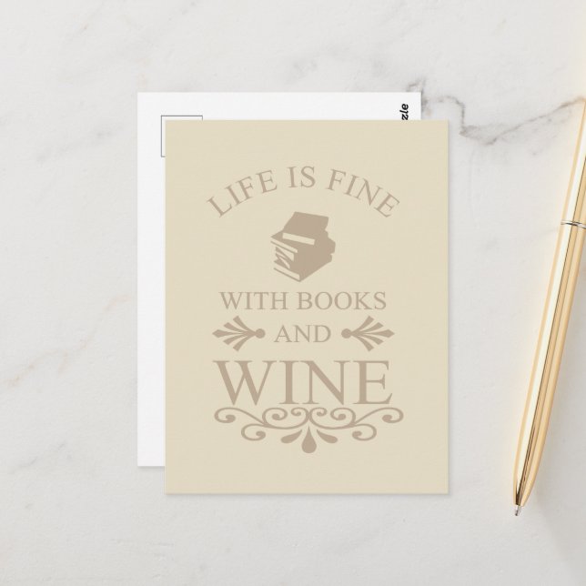 funny quote for books and wine lover postcard (Front/Back In Situ)