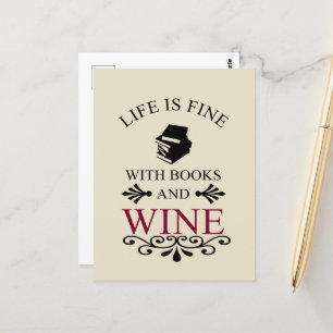 funny quote for books and wine lover postcard