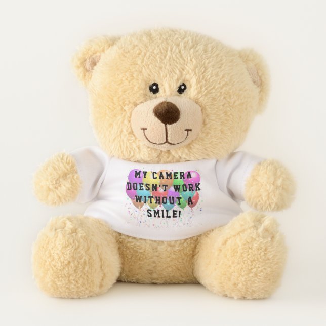 Funny Quote Gift for Kids – Faux Camera Lovey  Teddy Bear (Front)