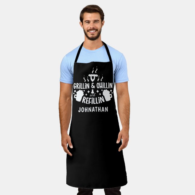 Funny Quote Grillin Chillin Refillin Personalized Apron (Worn)