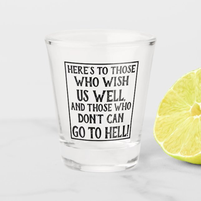 Funny Quote Here's to Those Who Wish Us Well Shot Glass (Front)
