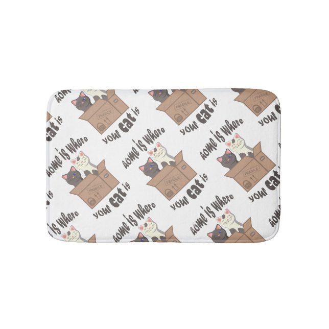 Funny quote Home is where your cat is Bath Mat (Front)