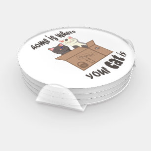Funny quote Home is where your cat is Coaster Set