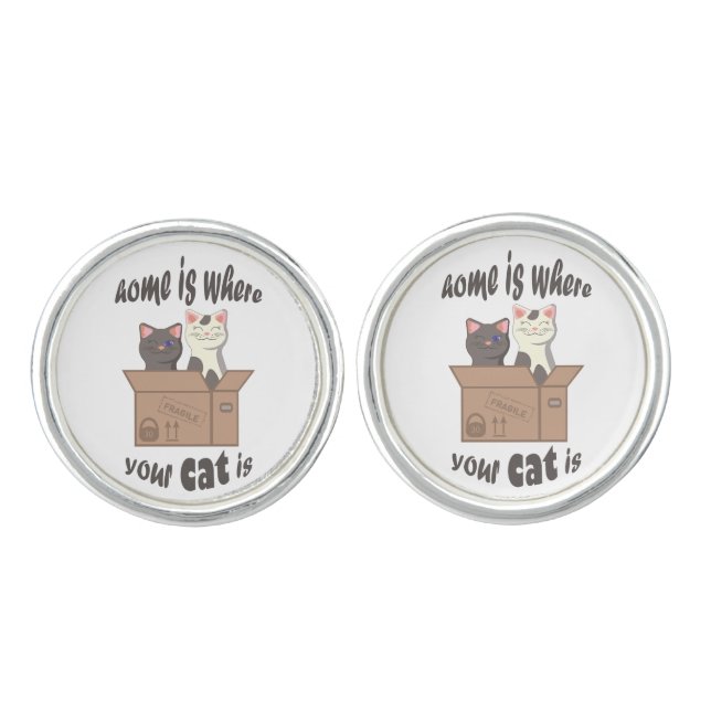 Funny quote Home is where your cat is Cufflinks (Front)