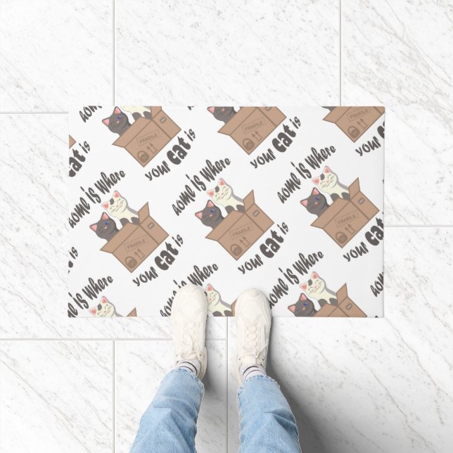 Funny quote Home is where your cat is Doormat (Indoor)