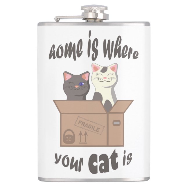 Funny quote Home is where your cat is Flask (Front)