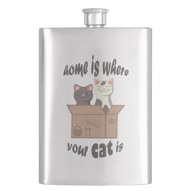 Funny quote Home is where your cat is Flask (Front)