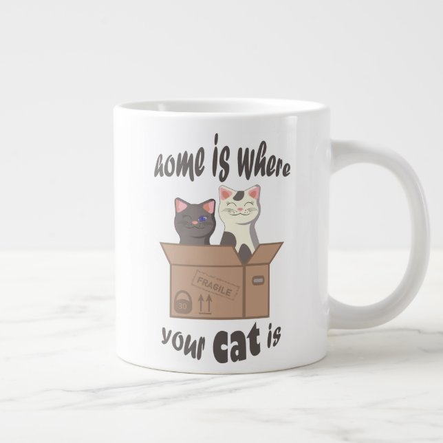 Funny quote Home is where your cat is Giant Coffee Mug (Right)