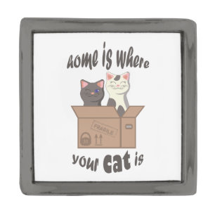 Funny quote Home is where your cat is Gunmetal Finish Lapel Pin