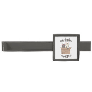 Funny quote Home is where your cat is Gunmetal Finish Tie Bar
