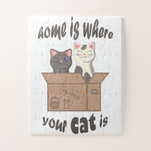 Funny quote Home is where your cat is Jigsaw Puzzle