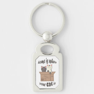 Funny quote Home is where your cat is Keychain