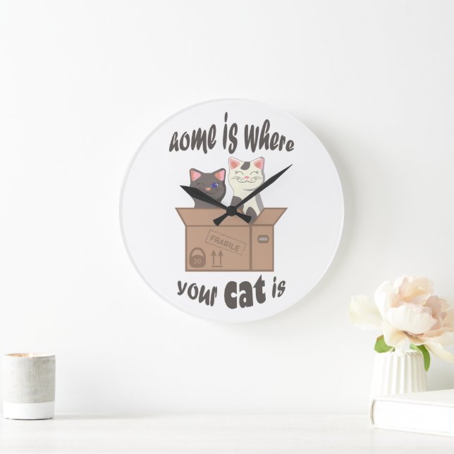 Funny quote Home is where your cat is Large Clock (Home)