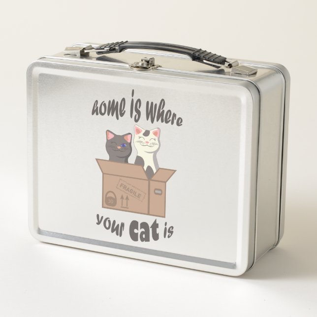 Funny quote Home is where your cat is Metal Lunch Box (Front)