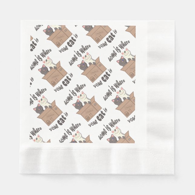 Funny quote Home is where your cat is Napkins (Front)