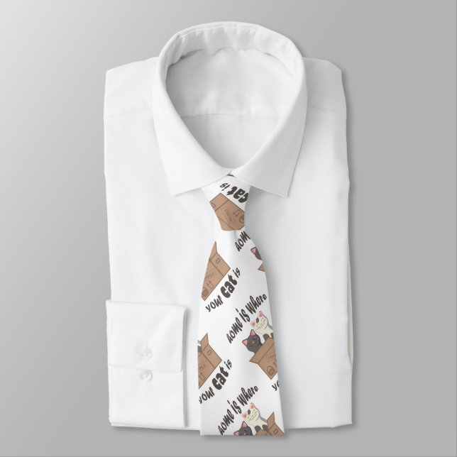 Funny quote Home is where your cat is Neck Tie (Tied)