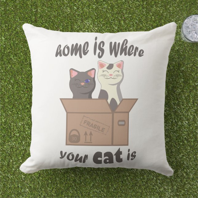 Funny quote Home is where your cat is Outdoor Pillow (Grass)