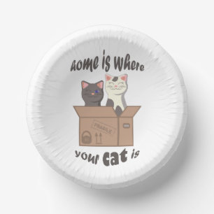 Funny quote Home is where your cat is Paper Bowls