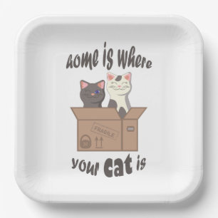Funny quote Home is where your cat is Paper Plates