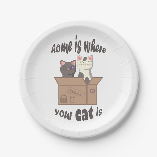 Funny quote Home is where your cat is Paper Plates (Front)