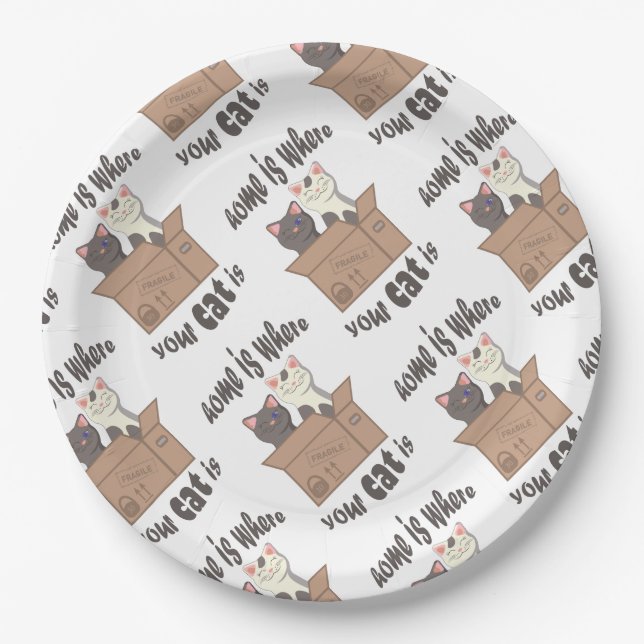 Funny quote Home is where your cat is Paper Plates (Front)