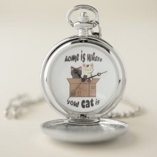 Funny quote Home is where your cat is Pocket Watch