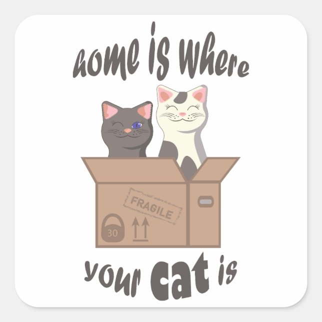 Funny quote Home is where your cat is Square Sticker (Front)