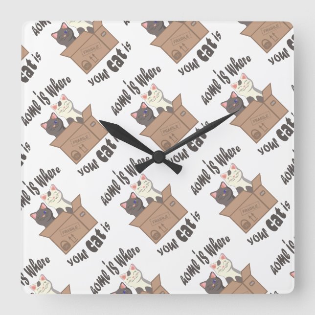 Funny quote Home is where your cat is Square Wall Clock (Front)