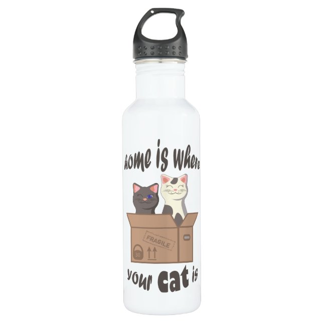 Funny quote Home is where your cat is Stainless Steel Water Bottle (Front)