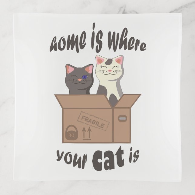 Funny quote Home is where your cat is Trinket Tray (Front)
