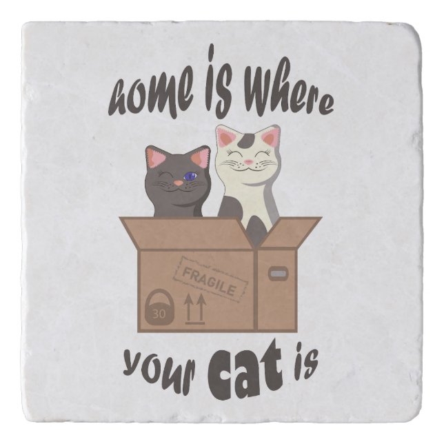Funny quote Home is where your cat is Trivet (Front)