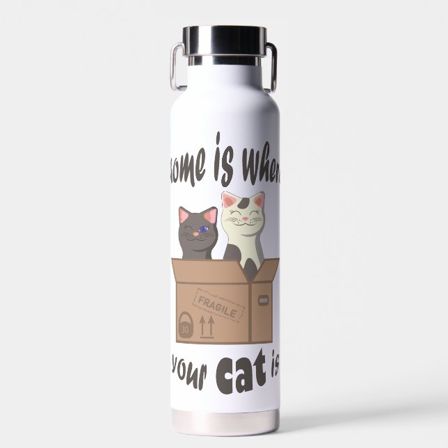 Funny quote Home is where your cat is Water Bottle (Front)