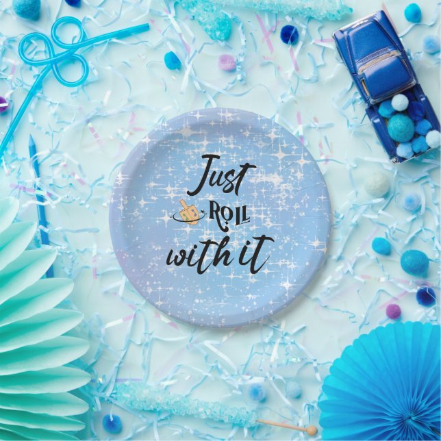 Funny Quote -Just Roll With Hanukkah  Paper Plates (Party)